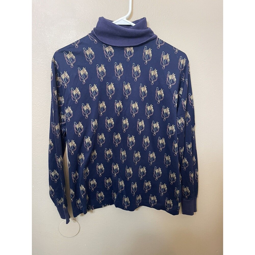Lauren Ralph Lauren Navy Blue Patterned Turtleneck Sweater